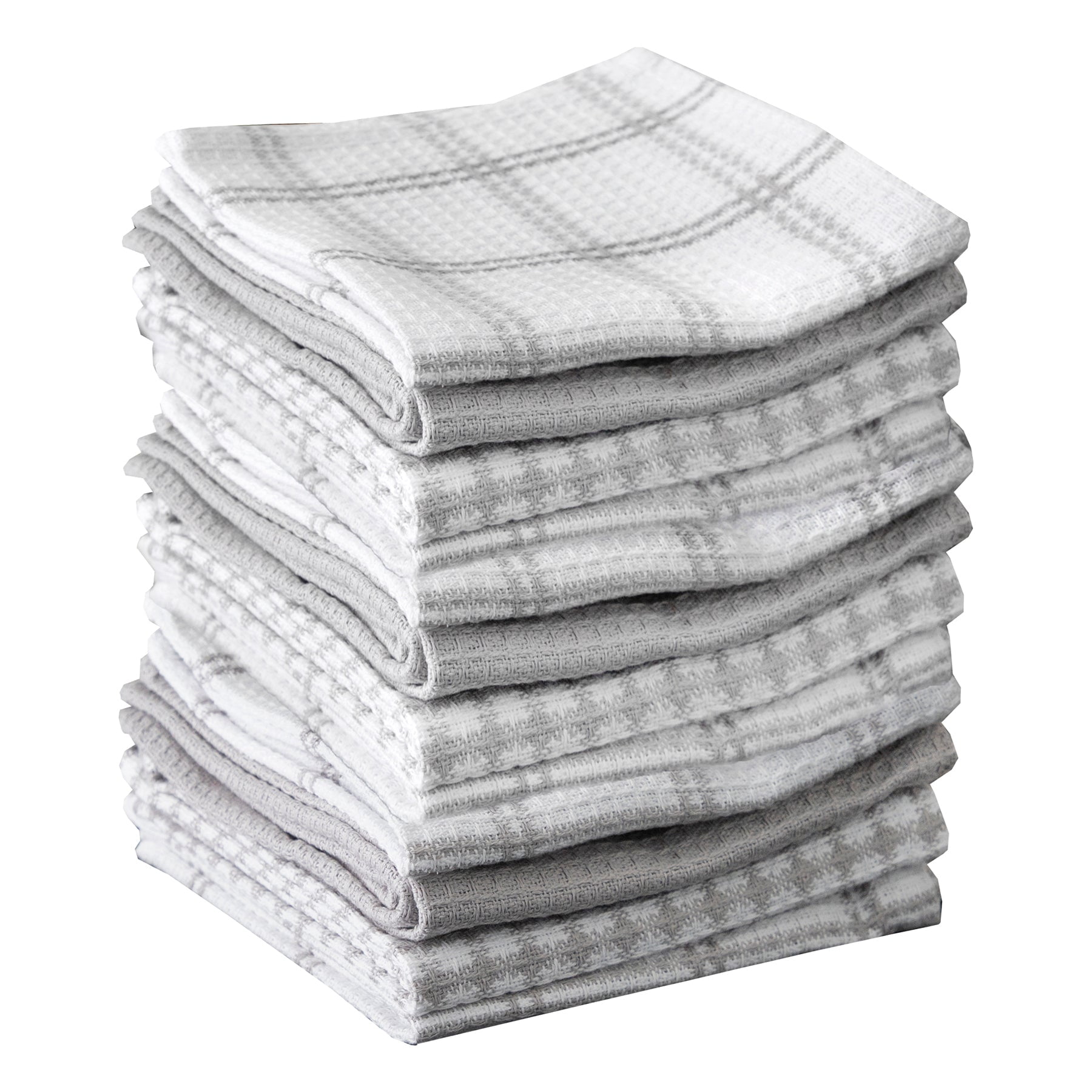 Gray Cotton Waffle Weave Kitchen Dish Cloth Set, 12-Pack