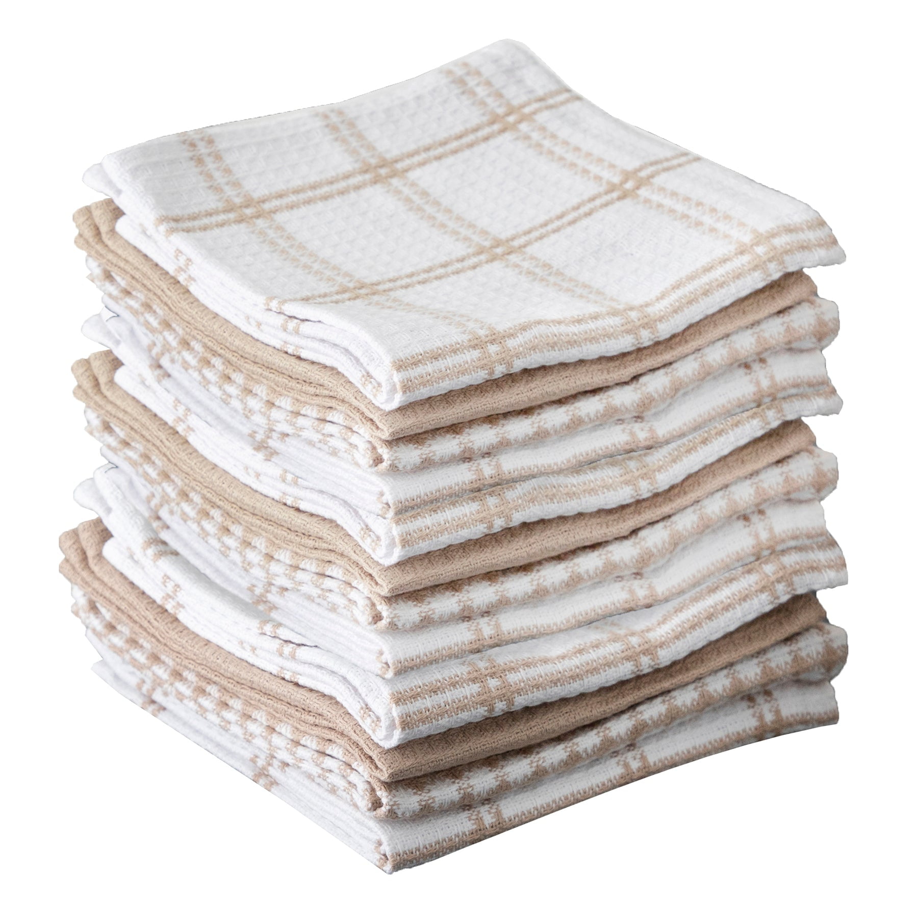 Sand Beige Cotton Waffle Weave Dish Cloth Set, 12-Pack
