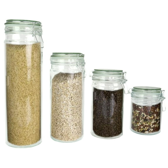 Coordinating Glass Storage Jars with Silicone Sealing Hinged Lids, 4 Sizes