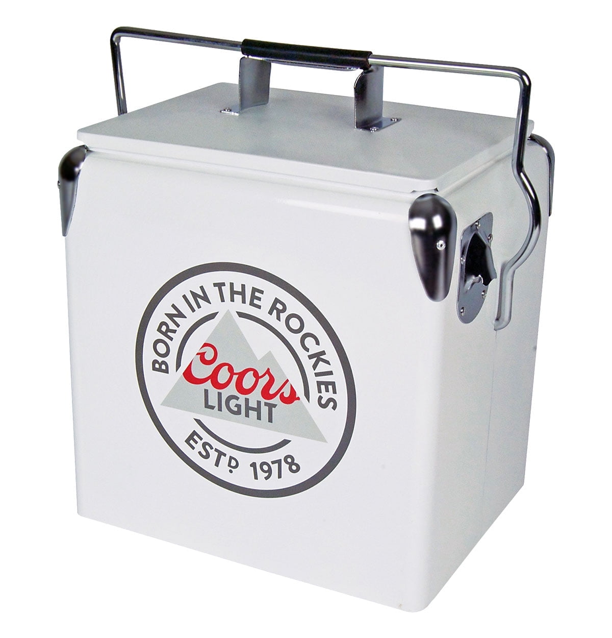 Coors Light Retro Ice Chest Cooler with Bottle Opener 13L (14 qt), White and Silver