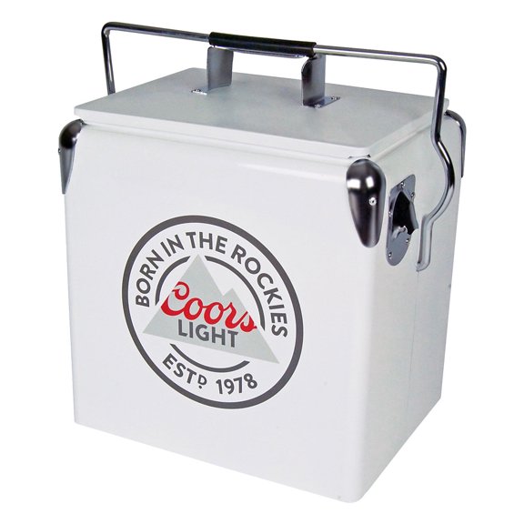 Coors Light Retro Ice Chest Cooler with Bottle Opener 13L (14 qt), White and Silver