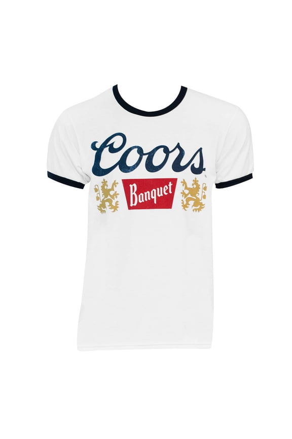 35487-Small Vintage Logo Mens Ringer T-Shirt, White - Small