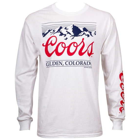 Coors Mountain Logo Sleeve Print Men's White Long Sleeve Shirt-Large