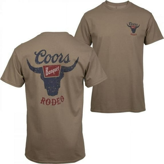 Coors 857372-2xlarge Coors Banquet Rodeo Logo Distressed Front & Back T-Shirt, Tan - 2XL