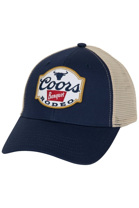862439 Coors Banquet Rodeo Logo Colorway Adjustable Trucker Hat, Navy Blue