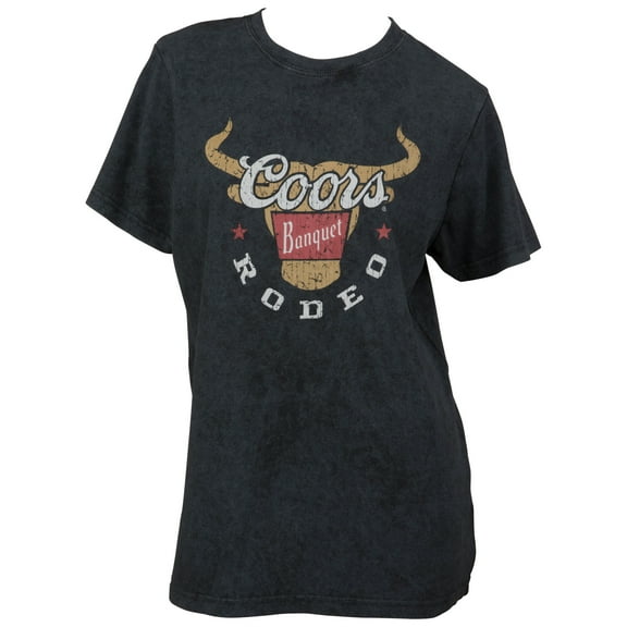 Coors 866719-xlarge Coors Banquet Rodeo Long Horns Logo Distressed Womens T-Shirt, Black - Extra Large