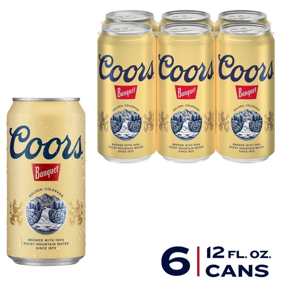 Coors Banquet American Lager Beer, 6 Pack, 12 fl oz Aluminum Cans, 5% ABV