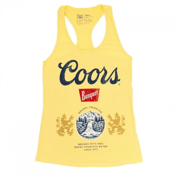 Coors Banquet Logo Racerback Women's Yellow Tank Top-Large