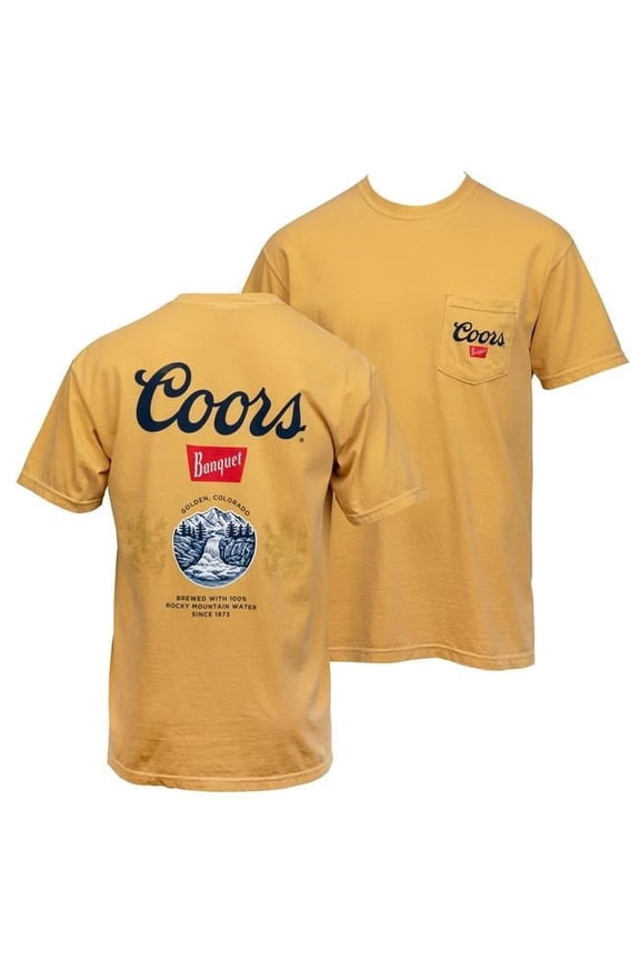 Banquet Old Gold Front & Back Print Pocket T-Shirt, Large