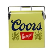 Coors Banquet Retro Ice Chest Cooler with Bottle Opener 13L 14 qt, 18 Can Capacity, Yellow and Silver, Vintage Style Ice Bucket for Camping, Beach, Picnic, RV, BBQs, Tailgating, Fishing