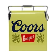 Coors Banquet Retro Ice Chest Cooler with Bottle Opener 13L 14 qt, 18 Can Capacity, Yellow and Silver, Vintage Style Ice Bucket for Camping, Beach, Picnic, RV, BBQs, Tailgating, Fishing