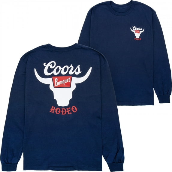 Coors Banquet Rodeo Horns Navy Front and Back Print Long Sleeve Shirt-Small