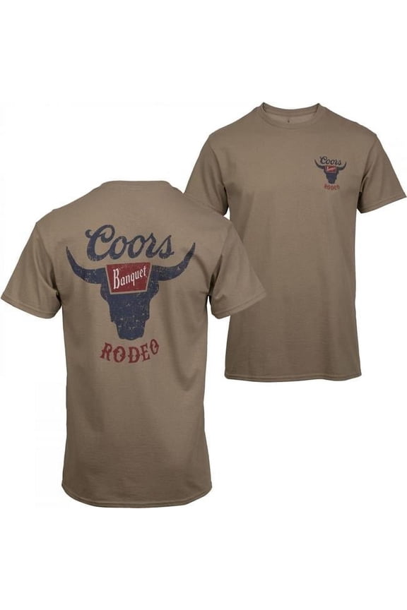 Banquet Rodeo Logo Distressed Front & Back T-Shirt, Tan - Large