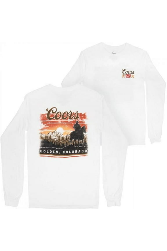 885221-medium Coors Sunset in Golden Colorado Print Mens White Long Sleeve Shirt - Medium