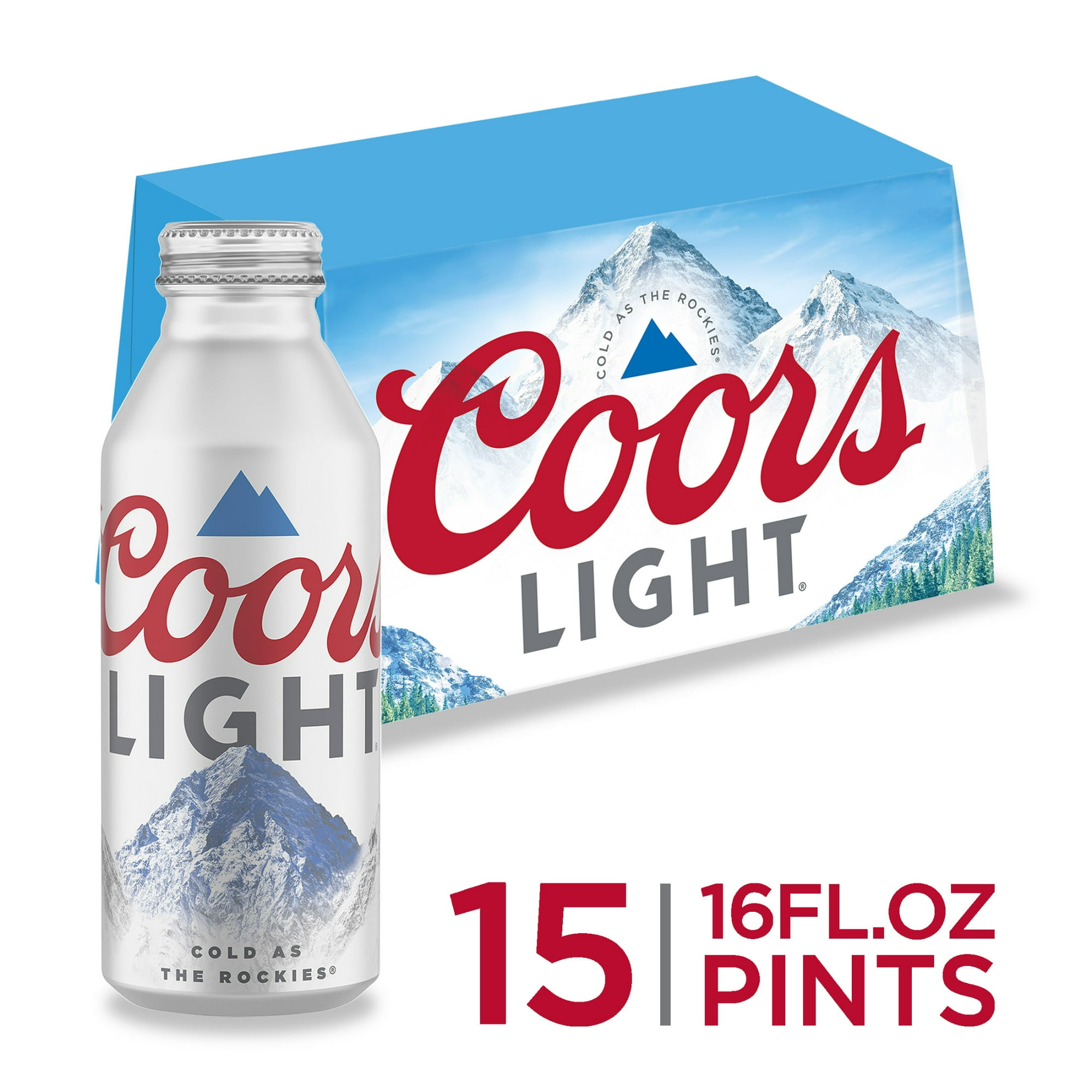Coors Light Beer, 15 Pack, 16 fl oz Aluminum Bottles, 4.2% ABV, Domestic Lager