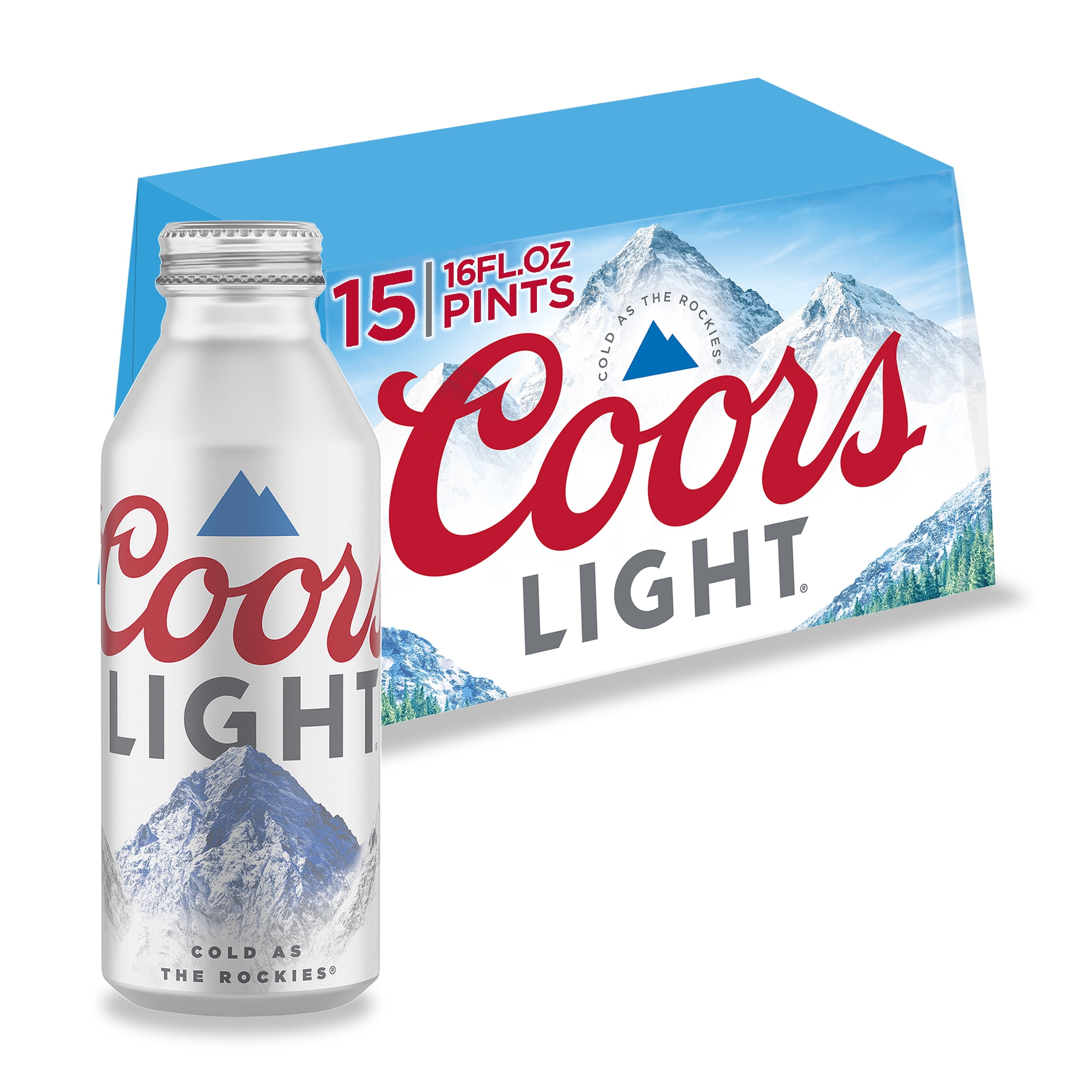 Coors Light Beer, 15 Pack, 16 fl oz Aluminum Bottles, 4.2% ABV, Domestic Lager