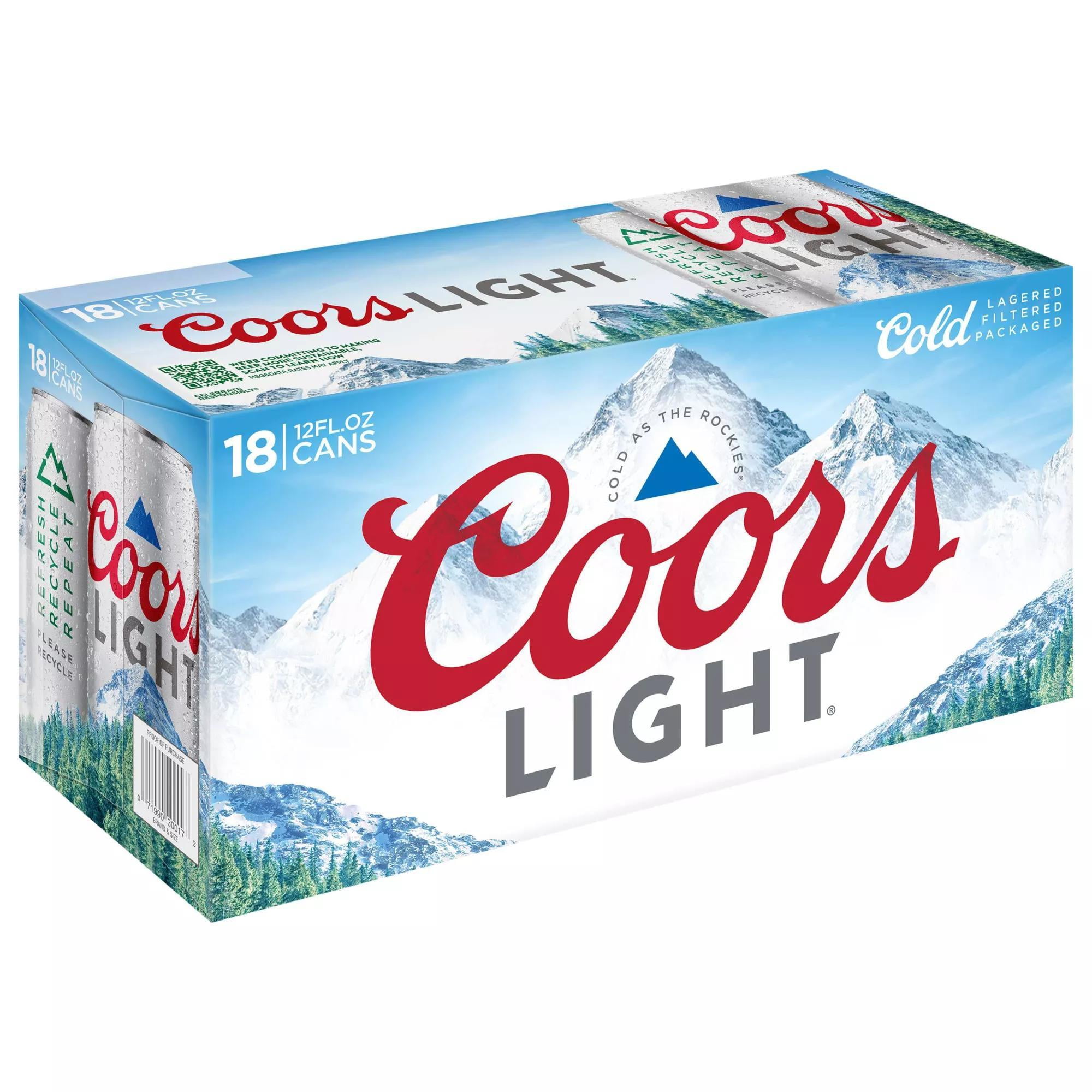 Coors Light Beer, 18 Pack, 12 fl oz Aluminum Cans, 4.2% ABV, Domestic Lager