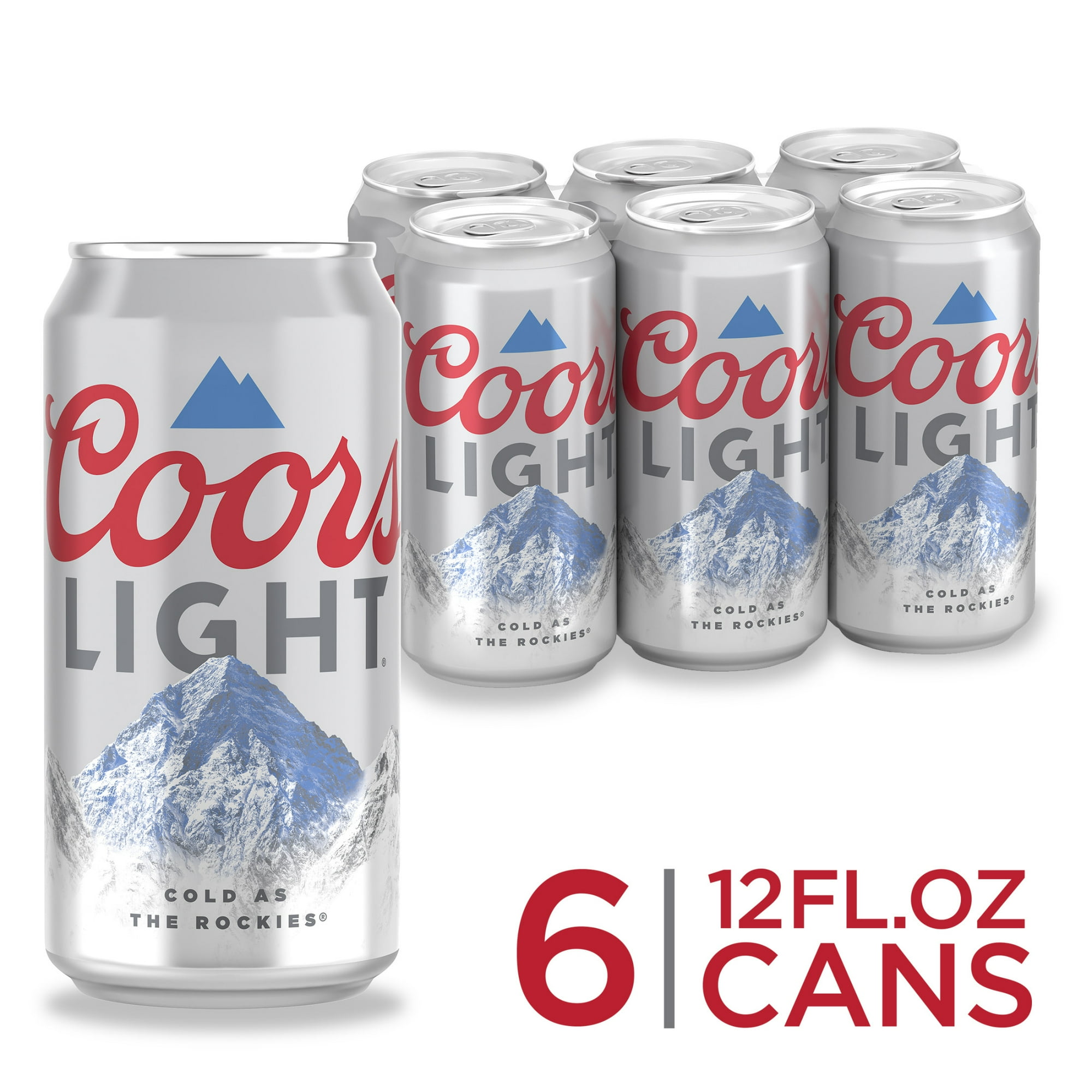 Coors Light Beer, 6 Pack, 12 fl oz Aluminum Cans, 4.2% ABV, Domestic Lager