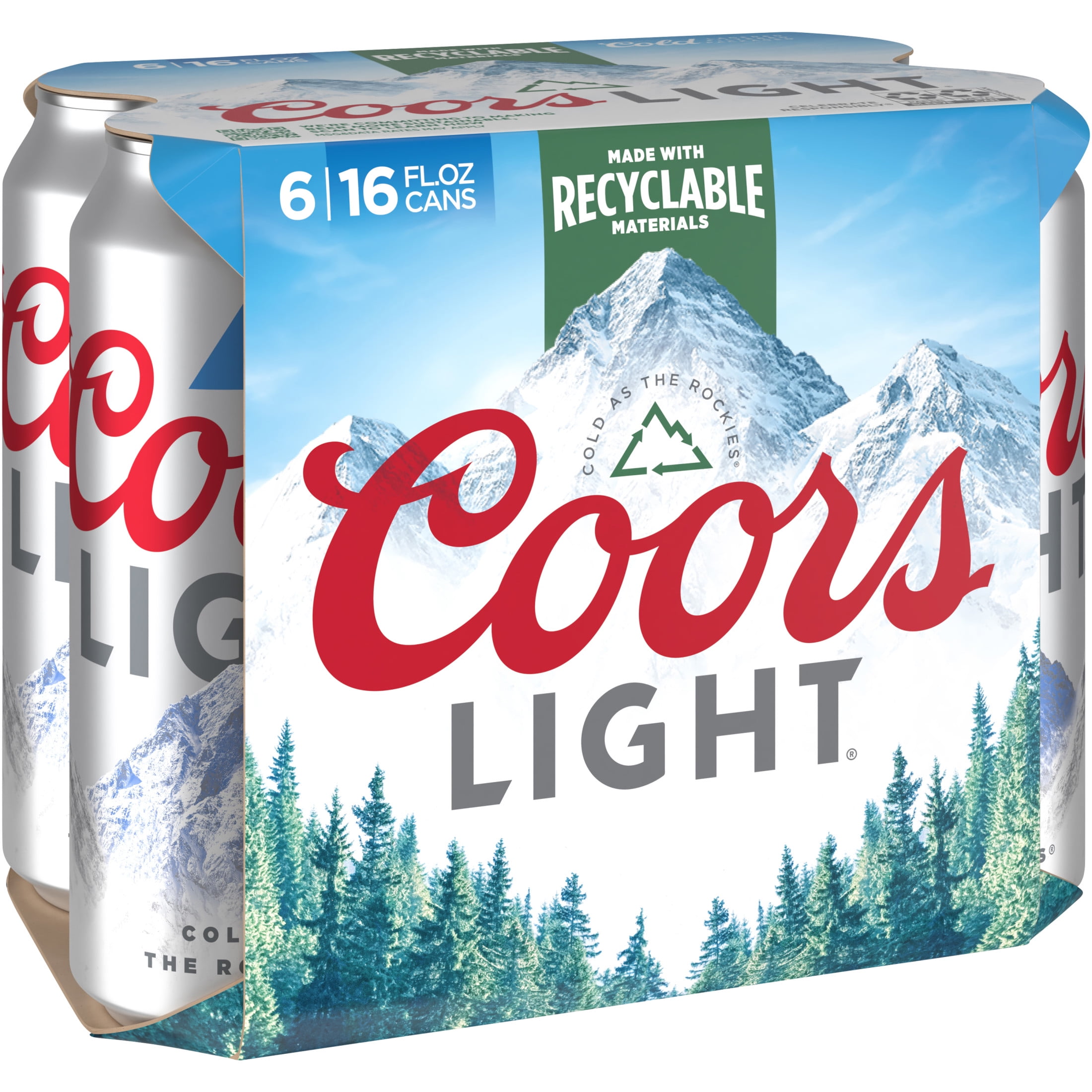 Coors Light American Light Lager Beer, 6 Pack, 16 fl oz Aluminum Cans, 4.2% ABV