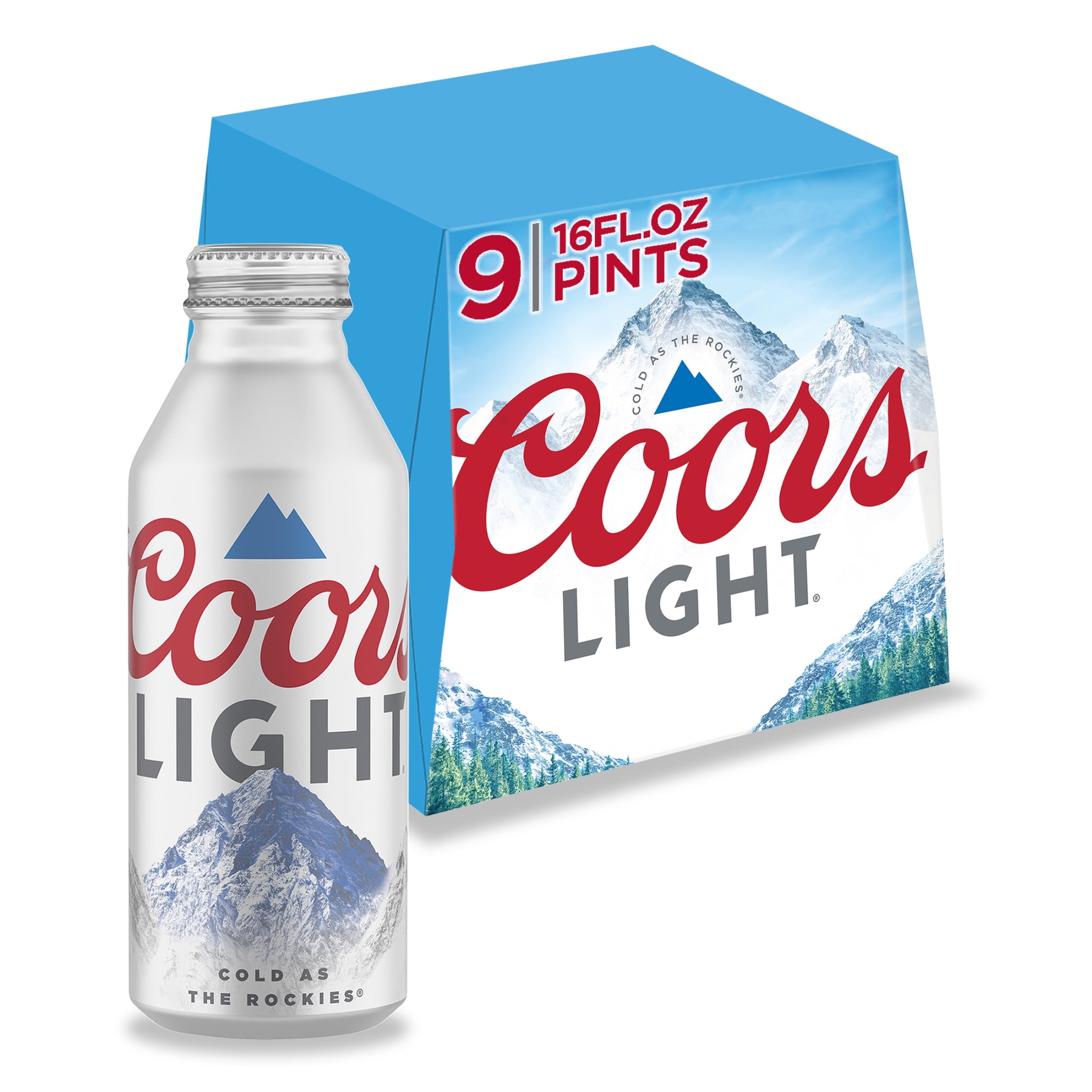 Coors Light American Light Lager Beer, 9 Pack, 16 fl oz Aluminum Bottles, 4.2% ABV