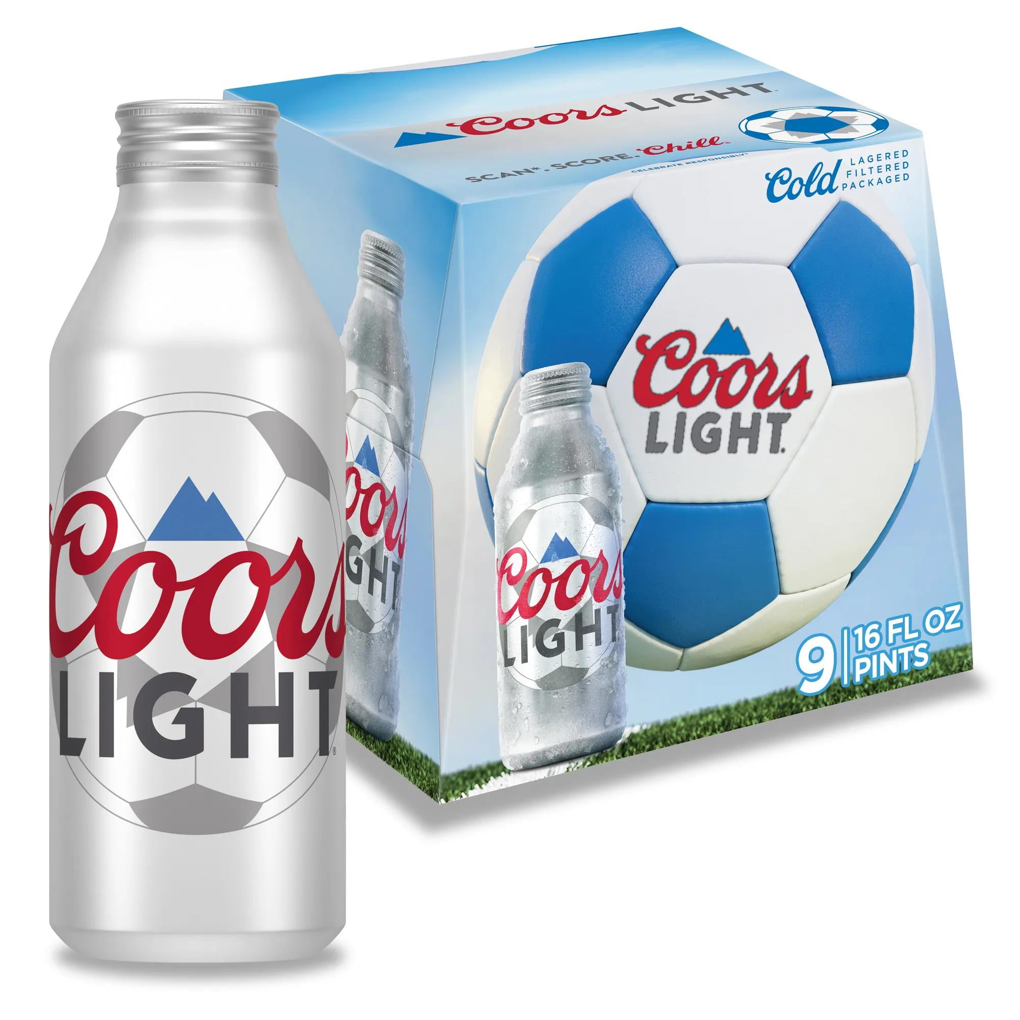 Coors Light American Light Lager Beer, 9 Pack, 16 fl oz Aluminum Bottles, 4.2% ABV