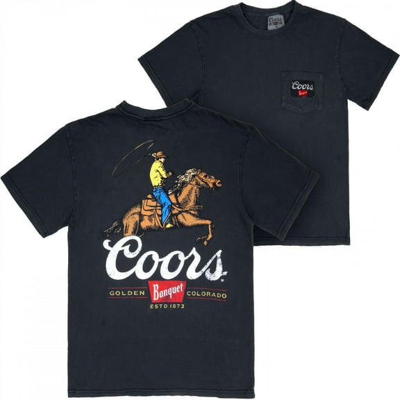 Coors Rodeo Cowboy Premium Super Soft Heavyweight Front Pocket Back-Print T-Shirt-Large