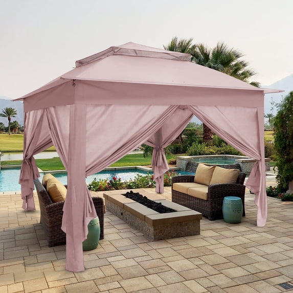 COOS BAY 11x11 Pop-up Instant Gazebo Tent with 4 Sidewalls Outdoor Canopy Shelter, Pink
