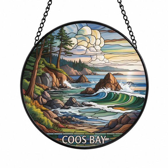 Coos Bay Oregon Travel Stained Glass Sun Catchers, Travel Souvenir Window Decor