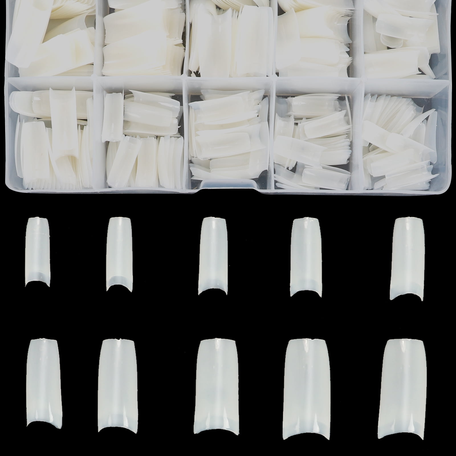 Cooserry Long Fake Nails - Clear Acrylic Nails Coffin Shaped Ballerina Nails Tips 500pcs Full Cover False Nail Artificial Nails with Case for Nail Salons and DIY Nail Art, 10 Sizes
