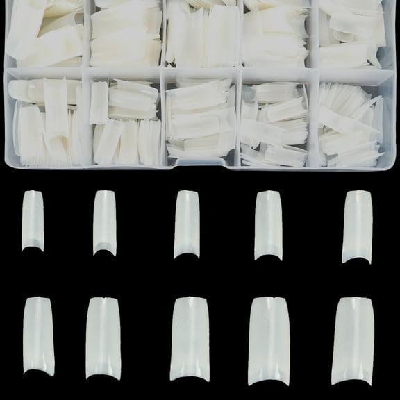 Cooserry Long Fake Nails - Clear Acrylic Nails Coffin Shaped Ballerina Nails Tips 500pcs Full Cover False Nail Artificial Nails with Case for Nail Salons and DIY Nail Art, 10 Sizes