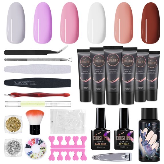 Cooserry Poly Nail Gel Kit Enhancement Builder Temperature Color Changing Acrylic Extension with Slip Solution Trial Professional Technician All-in-One French Kit