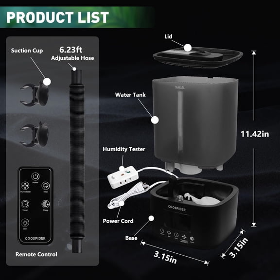Coospider Grow Tent Humidifier, Top Fill Plants Humidifier with Timer/Humidity Control, Cool Mist Humidifiers for Indoor Houseplants, Grow Room, Mushroom, Bedroom, Greenhouse (5L /1.32Gal)