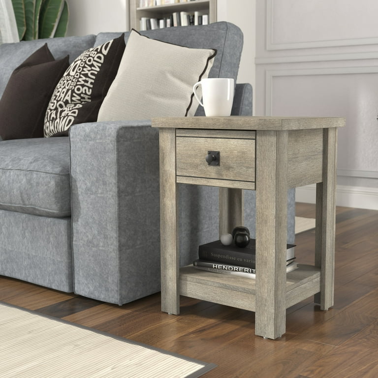 Coover Wood Rectangular End Table with 1 Drawer Driftwood Gray