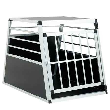 Coowa 35×25×27 in Aluminum and MDF Pet Transport Box - Black and Silver Travel Carrier for Dogs and Cats