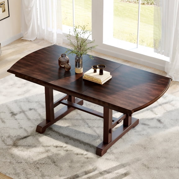 Coowa 60"-78" Extendable Dining Table, Farmhouse Wooden Kitchen Table with Removable Leaf, Expanding Table for 4-8 People, Cherry