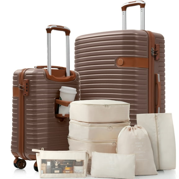 Coowa Hardshell Luggage Set with TSA Lock, 360° Spinner Wheels, Lightweight Durable Travel Suitcases for Women/Men (Brown)