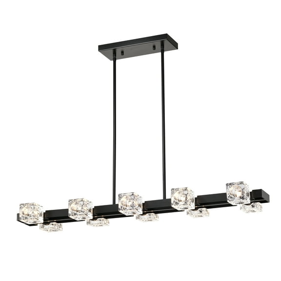 Coowa Rectangle Crystal Chandelier Black Linear Pendant Lighting 10 Light Adjustable Height for Dining Room Kitchen Island Living Room Bedroom Conference Room (Bulbs Not Included)