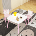 thumbnail image 1 of Coowa Wooden Kids Table and 2 Chairs Set, 3-Piece Toddler Desk with Cute Animal Backrest, Multi-Functional Play & Study Furniture for Bedroom, Preschool or Home Use, Pink & White, 1 of 8