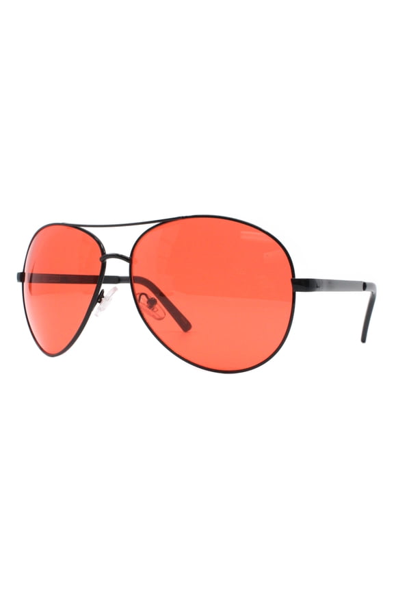 Cop Pilot Aviator Sunglasses Red Lens UV 400 Unisex Spring Hinge Black