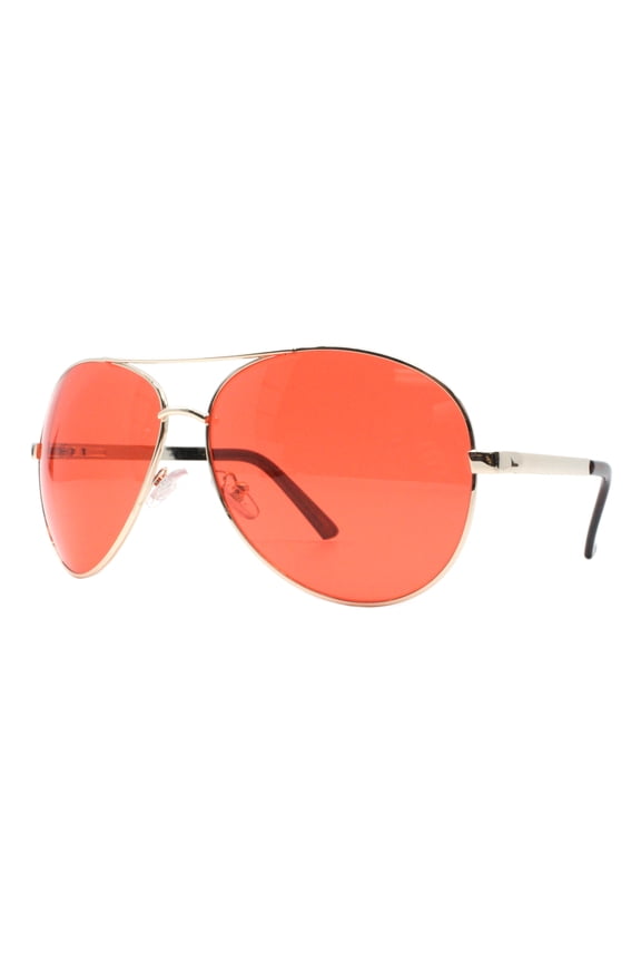 Cop Pilot Aviator Sunglasses Red Lens UV 400 Unisex Spring Hinge Gold