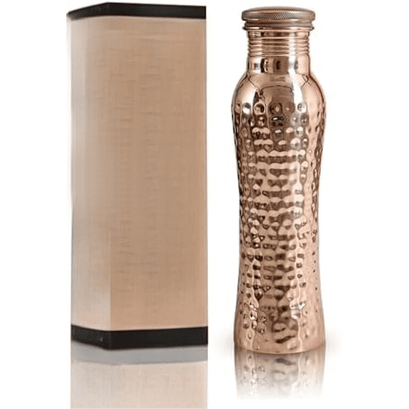 Cop29 Fairy Copper Glossy Hammered Water Bottle- 30oz/900ml | A Handcrafted Leak Proof Ayurvedic Pure Copper Vessel | Ideal for Hydration, Sports, Yoga & Daily Use | Enjoy the Health Benefits