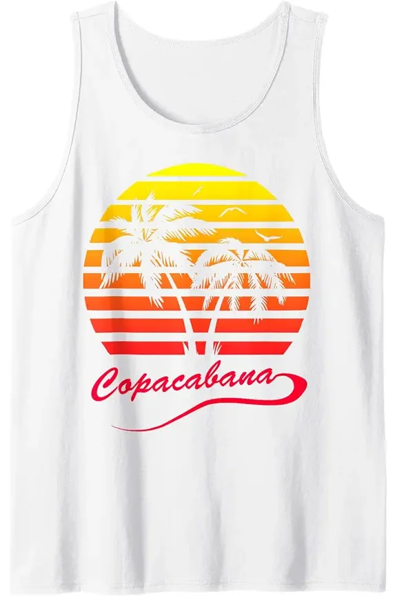 Copacabana 80s summer Beach Palm Tree Sunset. Tank Top