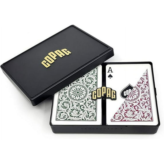 Copag 1546 Design 100% Plastic Playing Cards, Bridge Size Green/Burgundy (Standard Index, 1 Set)