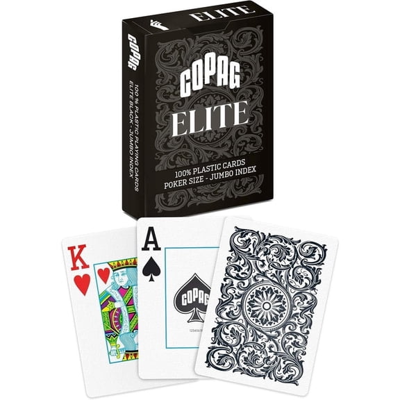 Copag Elite 100% Plastic Playing Cards, Poker Size Jumbo Index Single Deck - Black