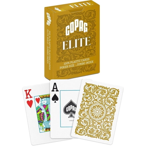 Copag Elite 100% Plastic Playing Cards, Poker Size Jumbo Index Single Deck - Gold