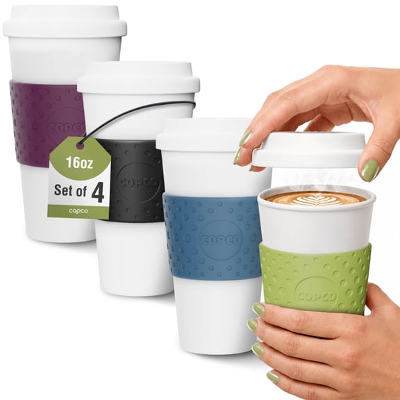 Copco Acadia Insulated 16oz Reusable To Go Mug 4-Pack (Brown, Plum, Blue, Green)