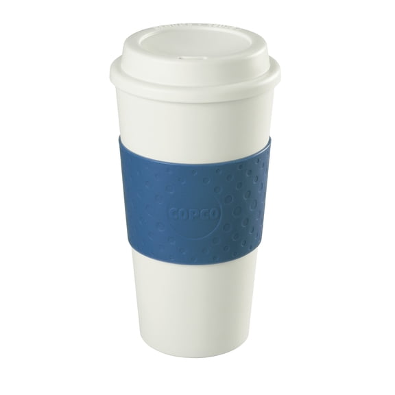 Copco  Acadia Double Wall Insulated Travel Mug Non-Slip Sleeve, 16-Ounce, Blue