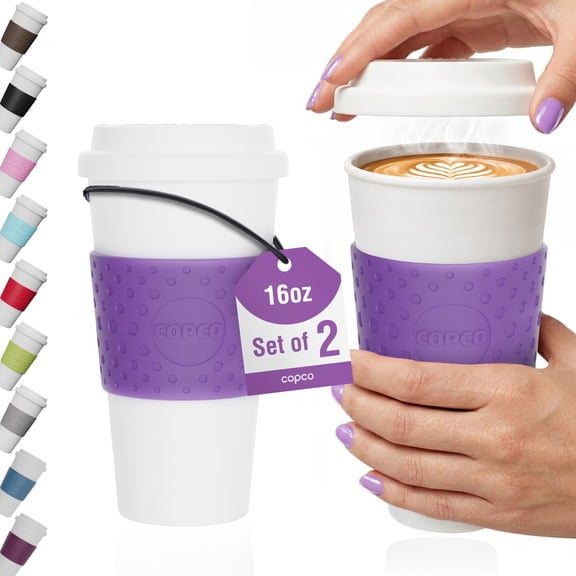 Copco Acadia Travel Mug Set of 2 - 16 oz, BPA-Free Insulated Coffee Cup with Double-Wall Insulation, Secure Lid & Non-Slip Rubber Grip - Microwave & Dishwasher Safe (Lilac)