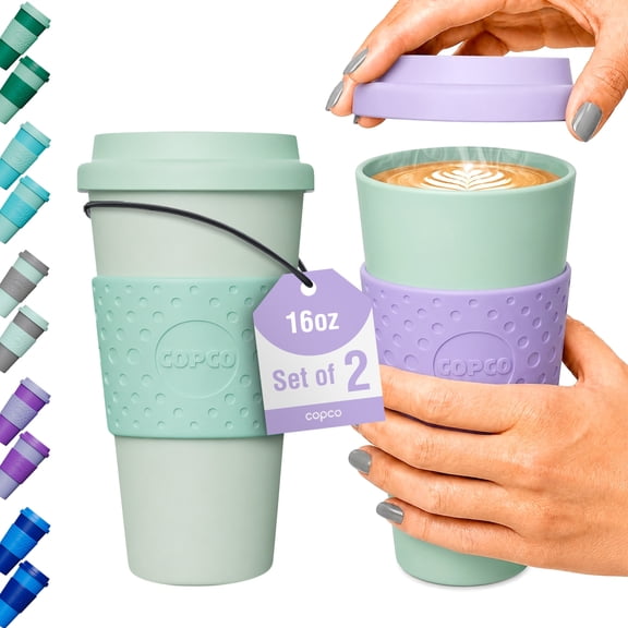 Copco Acadia Set of 2 Travel Mugs - 16oz Double Wall Insulated, Purple/Teal
