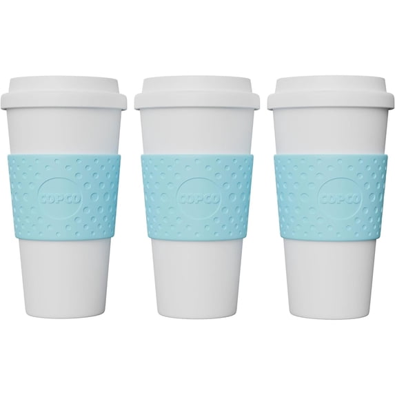 Copco Acadia Travel Mug With Non Slip Sleeve Double Wall Insulation BPA Free 16 Oz Pack Of 3, Azure Blue New